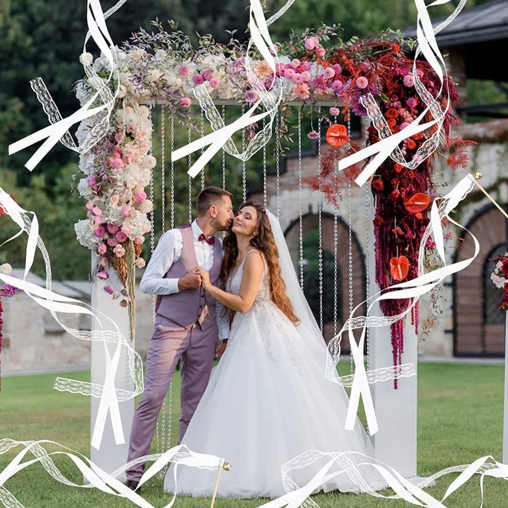 30 Pack Purple Satin & Lace Ribbon Wands with Bells for Wedding & Party Decor, 30cm V1188-MS-325-1544