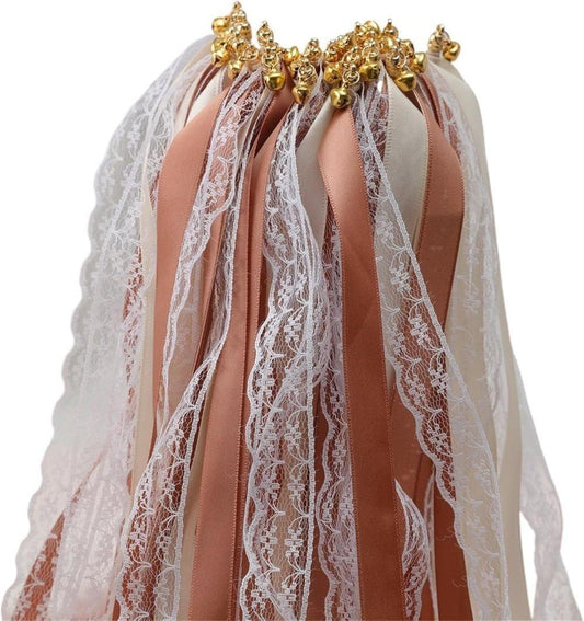 30 Pack Satin & Lace Ribbon Wands with Bells for Wedding Party Decor, 30cm V1188-MS-325-1547