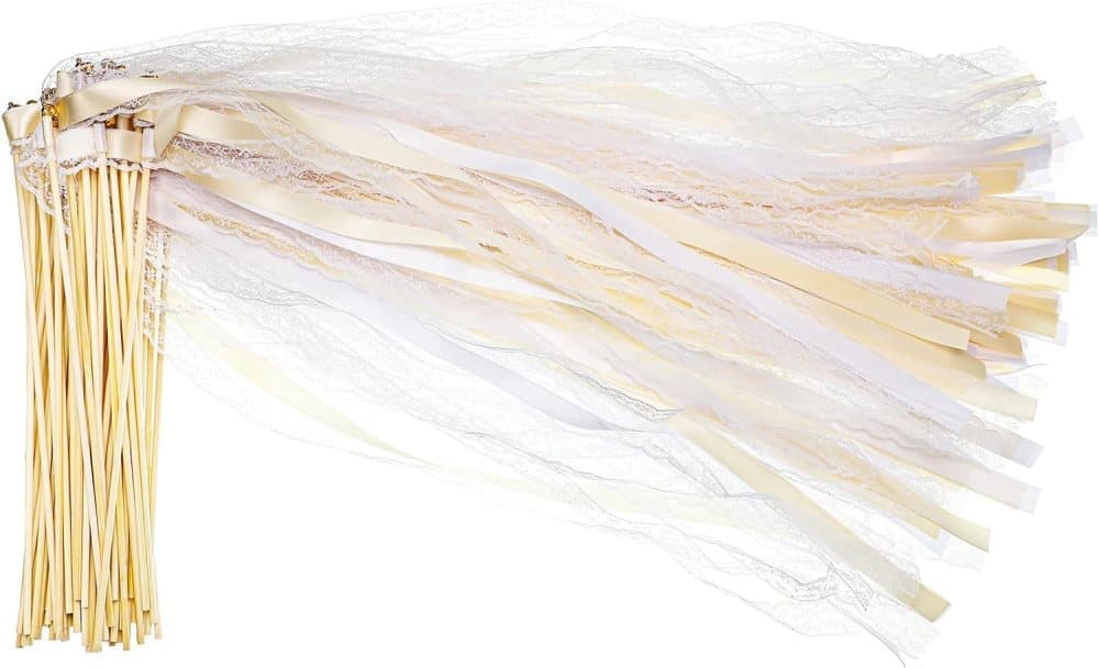 30 Pack Wedding & Party Decor Satin & Lace Ribbon Wands with Bells, 30cm Light Orange V1188-MS-325-1548