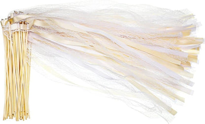 30 Pack Wedding & Party Decor Satin & Lace Ribbon Wands with Bells, 30cm Light Orange V1188-MS-325-1548