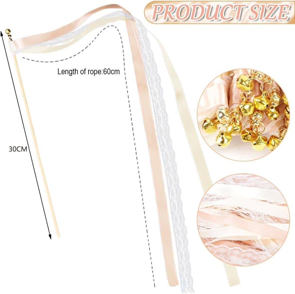 30 Pack Wedding & Party Decor Satin & Lace Ribbon Wands with Bells, 30cm Light Orange V1188-MS-325-1548