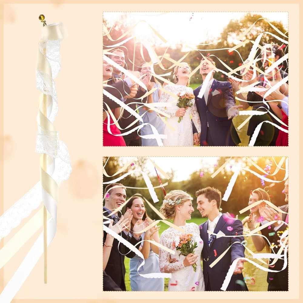 30 Pack Wedding & Party Decor Satin & Lace Ribbon Wands with Bells, 30cm Light Orange V1188-MS-325-1548