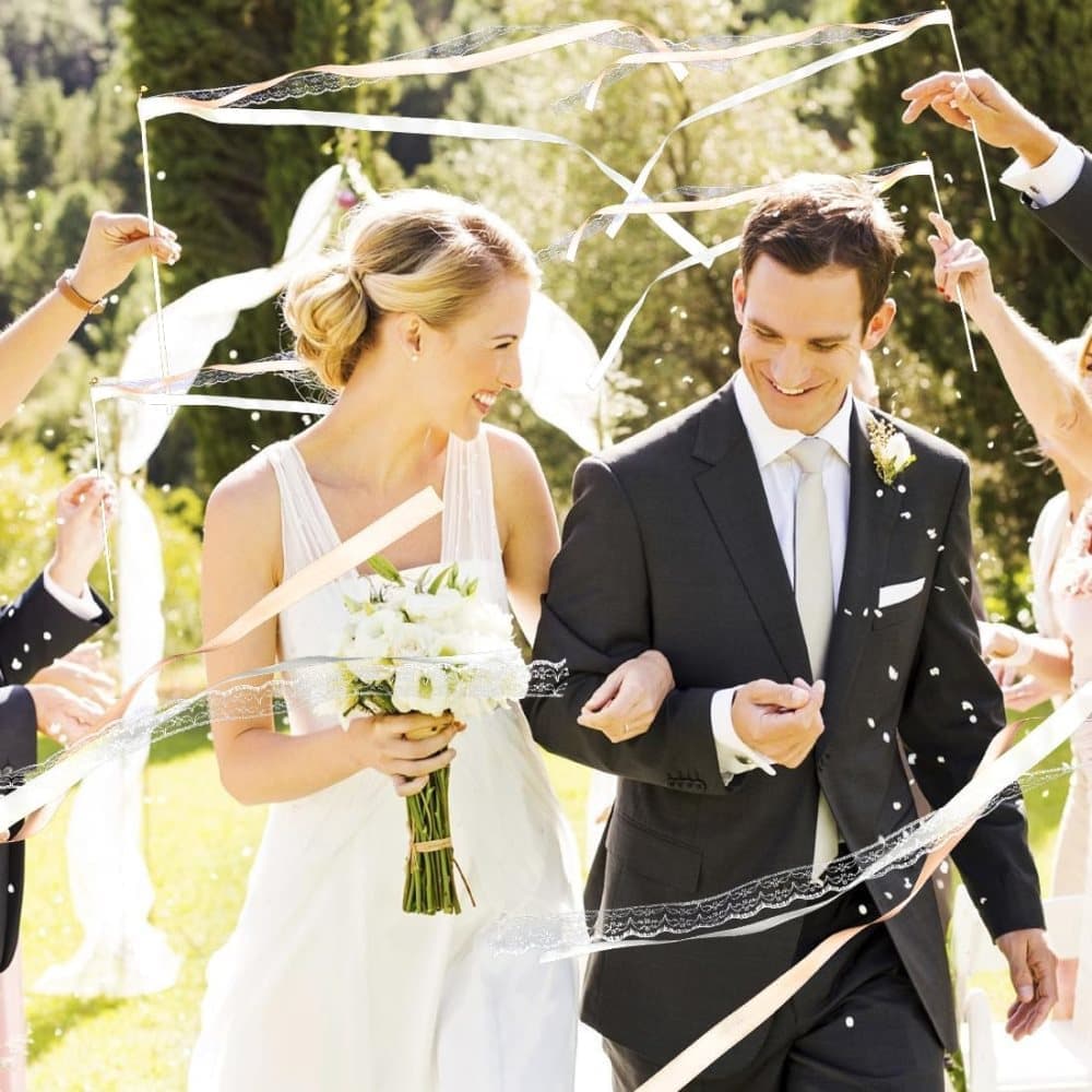 30 Pack Wedding & Party Decor Satin & Lace Ribbon Wands with Bells, 30cm Light Orange V1188-MS-325-1548