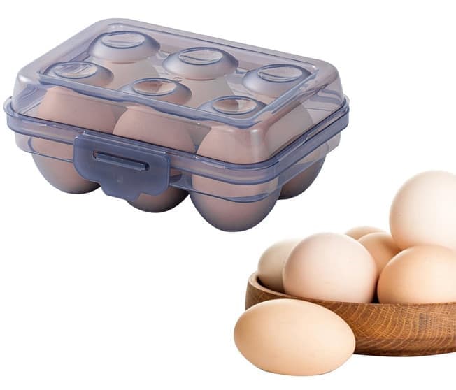 6-Compartment Egg Storage, Portable Transparent PP Material for Picnics Hiking, Compatible with Refrigerator, V1188-MS-325-1550