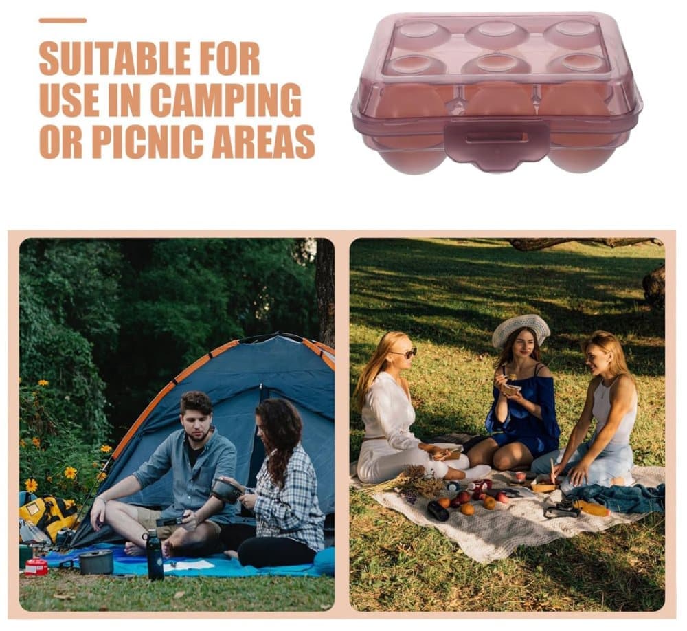 6-Compartment Egg Storage, Portable Transparent PP Material for Picnics Hiking, Compatible with Refrigerator, V1188-MS-325-1550