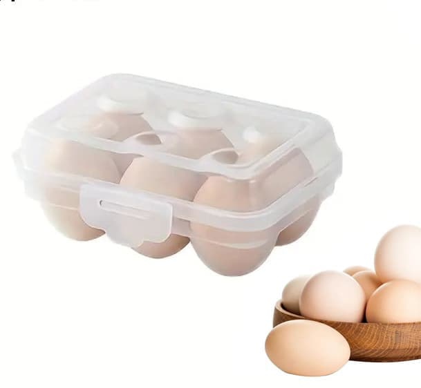 6-Compartment Egg Storage, White Portable Transparent PP Egg Holder for Refrigerator Picnics Hiking, 6 eggs V1188-MS-325-1552