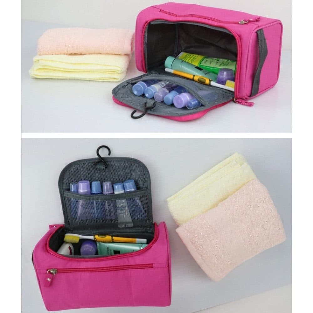 Waterproof makeup bag with 3 compartments and handle, hanging toiletry bag for men and women, Gray V1188-MS-325-1557