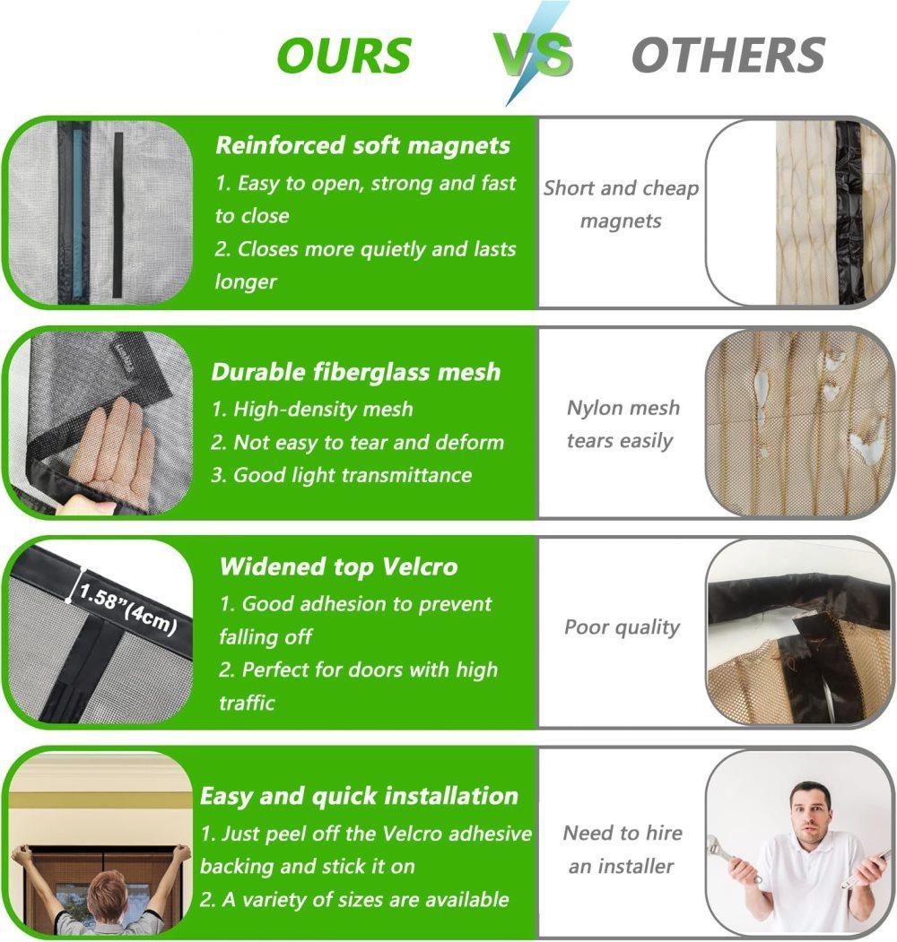Magnetic insect screen door with automatic closing, quiet durable scratch-resistant breathable mesh for V1188-MS-325-1573