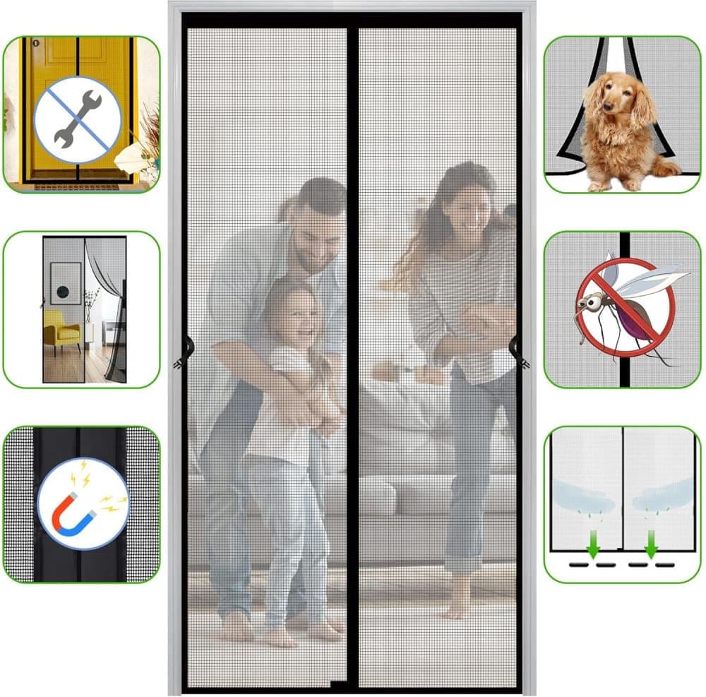 Magnetic insect screen door, automatic closing, durable and scratch-resistant, breathable for insect and V1188-MS-325-1574