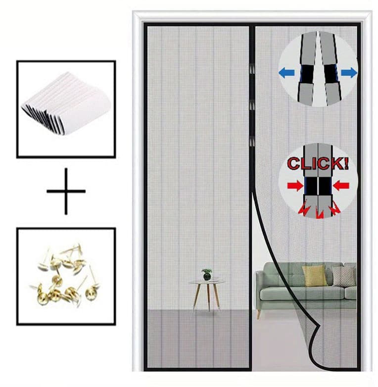 Magnetic insect screen door, automatic closing, durable and scratch-resistant, breathable for insect and V1188-MS-325-1574