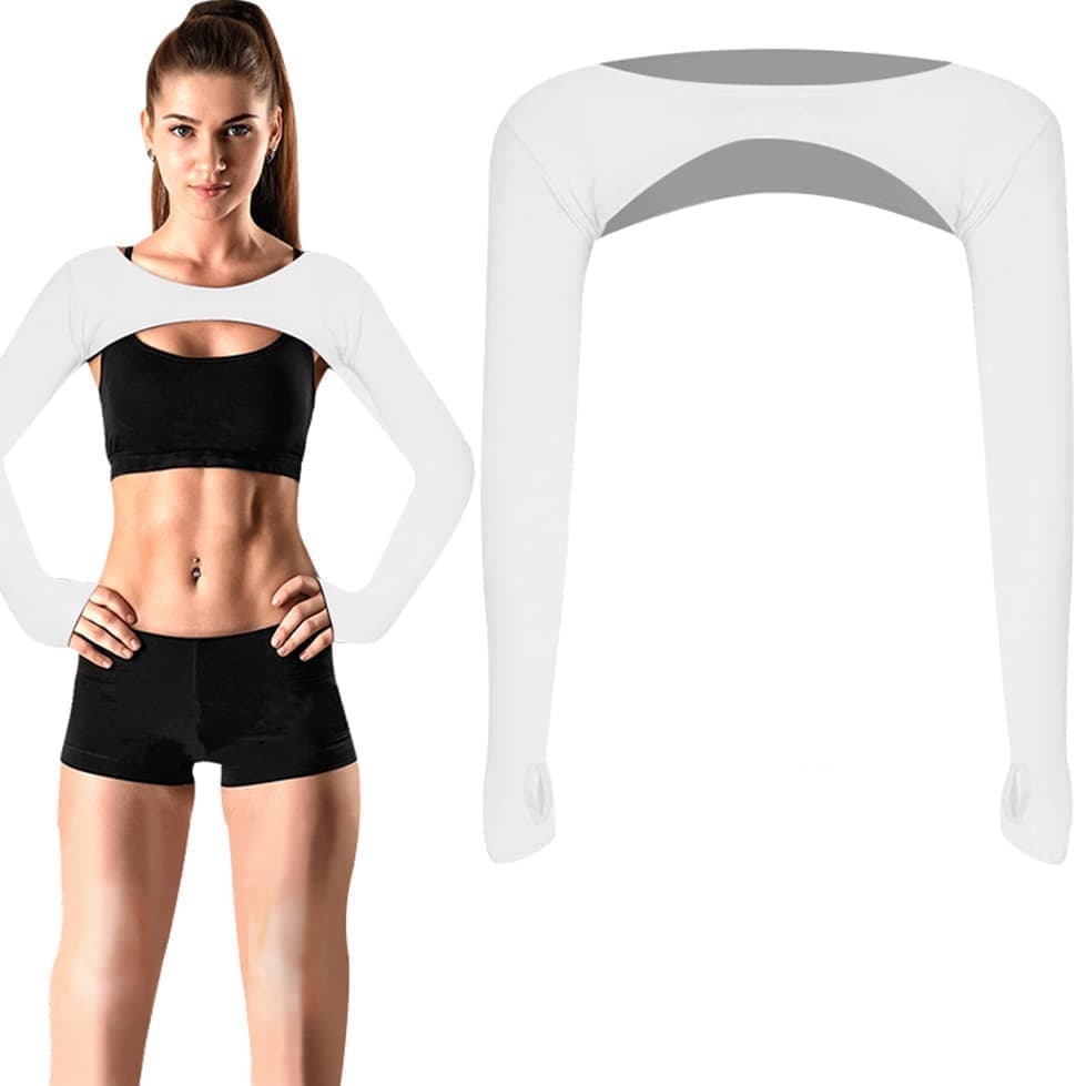 Breathable Quick-Dry Arm Warmers with Shoulder Protection and Thumb Holes, White V1188-MS-325-1593