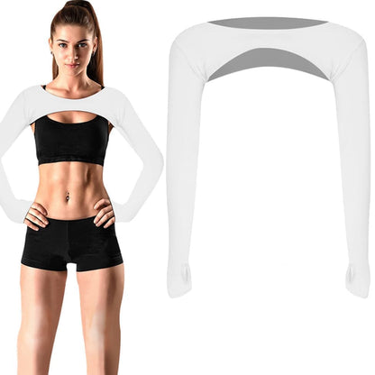 Breathable Quick-Dry Arm Warmers with Shoulder Protection and Thumb Holes, White V1188-MS-325-1593