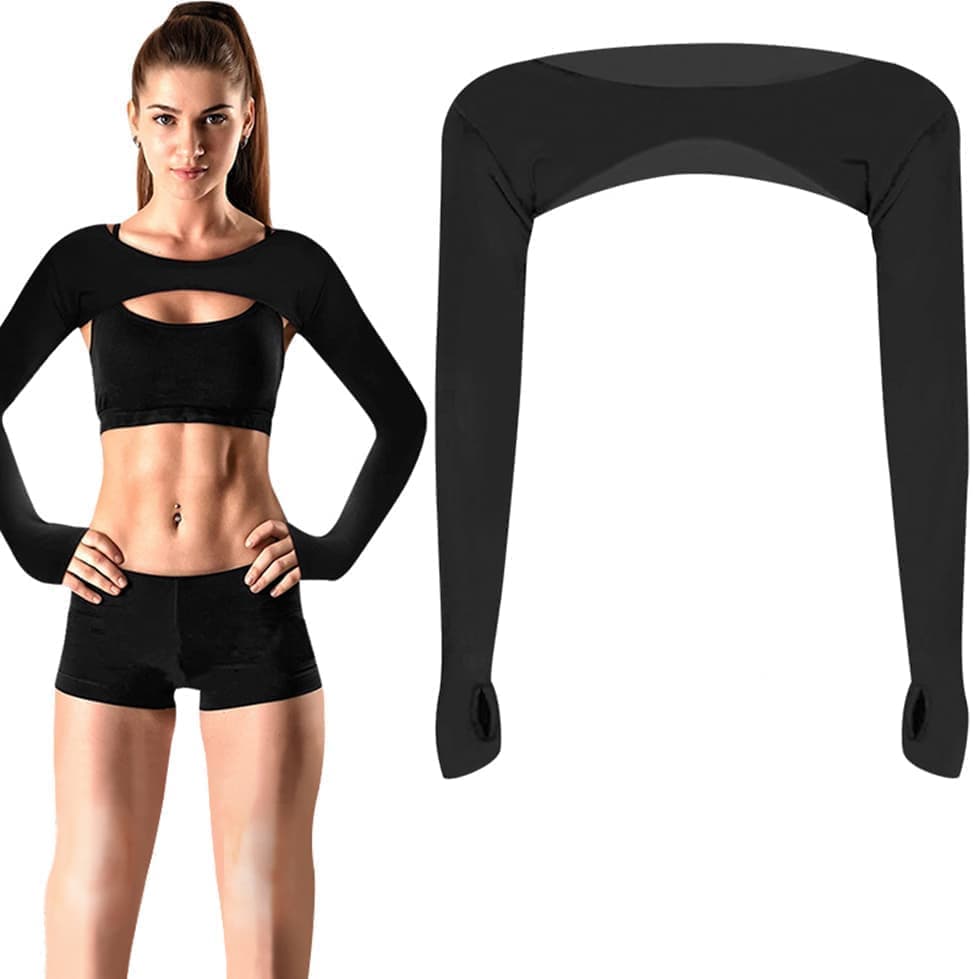 Breathable quick-dry arm warmers with shoulder protection and thumb holes, Black V1188-MS-325-1597