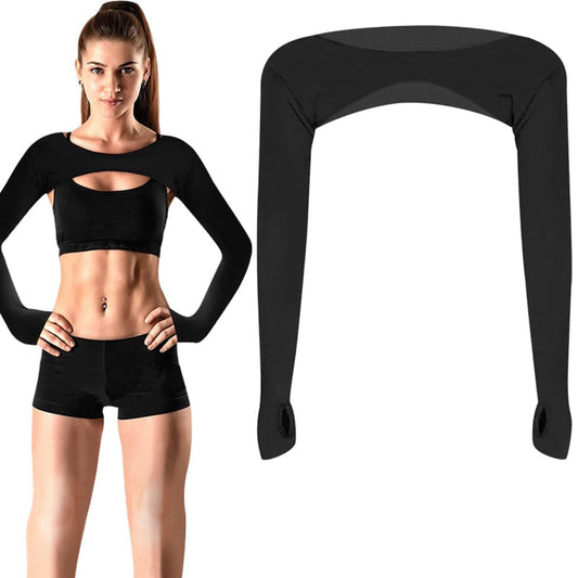 Breathable quick-dry arm warmers with shoulder protection and thumb holes, Black V1188-MS-325-1597