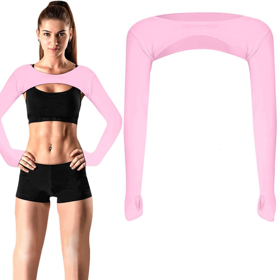 Breathable quick-dry arm warmers with shoulder protection and thumb holes, Pink V1188-MS-325-1601
