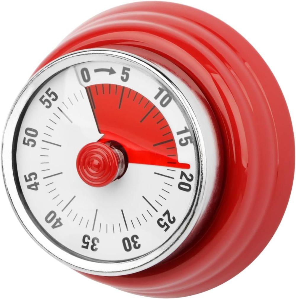 60 Minute Mechanical Kitchen Timer with Magnet in Stainless Steel, 3.6 x 7.3cm, Red V1188-MS-325-1611