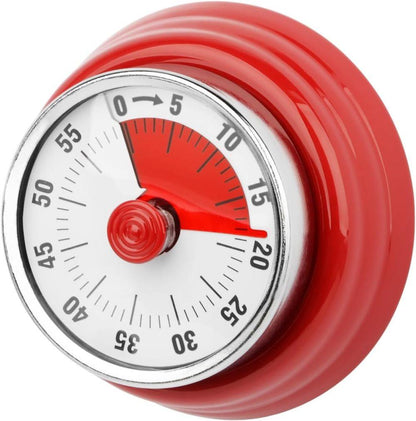 60 Minute Mechanical Kitchen Timer with Magnet in Stainless Steel, 3.6 x 7.3cm, Red V1188-MS-325-1611