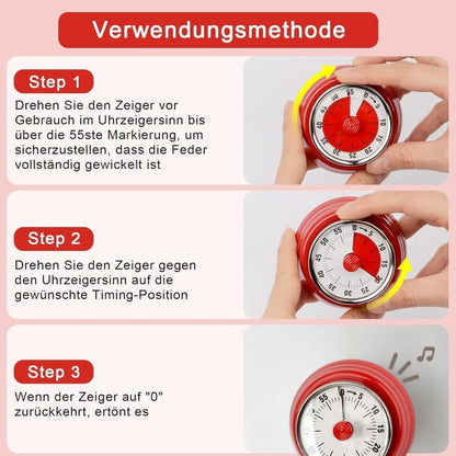 60 Minute Mechanical Kitchen Timer with Magnet in Stainless Steel, 3.6 x 7.3cm, Red V1188-MS-325-1611