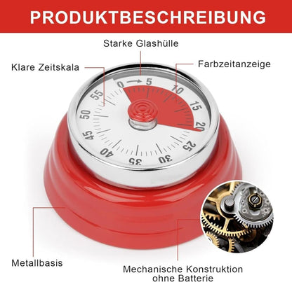 60 Minute Mechanical Kitchen Timer with Magnet in Stainless Steel, 3.6 x 7.3cm, Red V1188-MS-325-1611