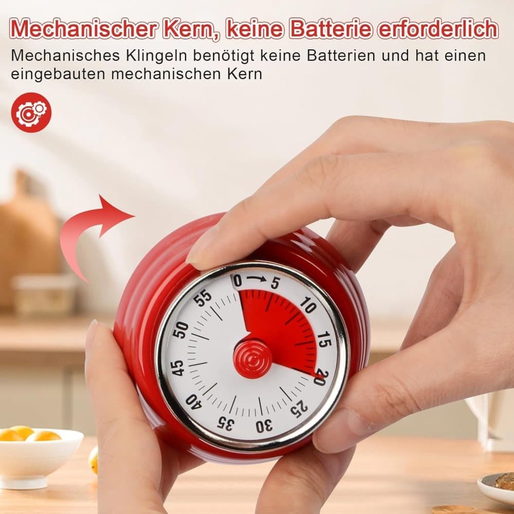 60 Minute Mechanical Kitchen Timer with Magnet in Stainless Steel, 3.6 x 7.3cm, Red V1188-MS-325-1611
