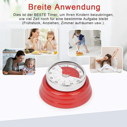 60 Minute Mechanical Kitchen Timer with Magnet in Stainless Steel, 3.6 x 7.3cm, Red V1188-MS-325-1611