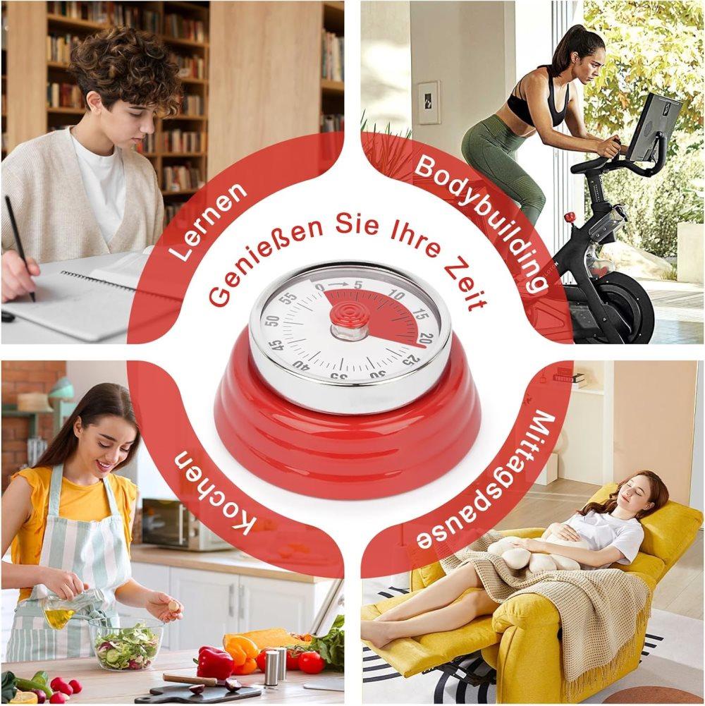60 Minute Mechanical Kitchen Timer with Magnet in Stainless Steel, 3.6 x 7.3cm, Red V1188-MS-325-1611