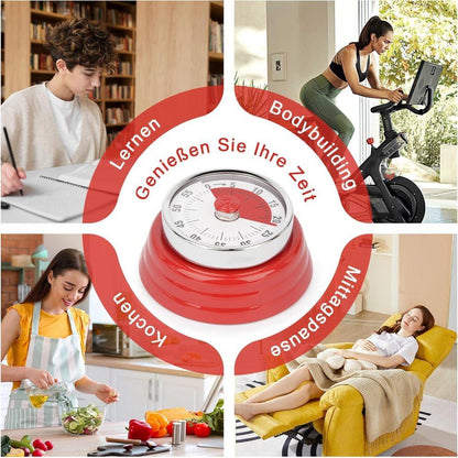 60 Minute Mechanical Kitchen Timer with Magnet in Stainless Steel, 3.6 x 7.3cm, Red V1188-MS-325-1611