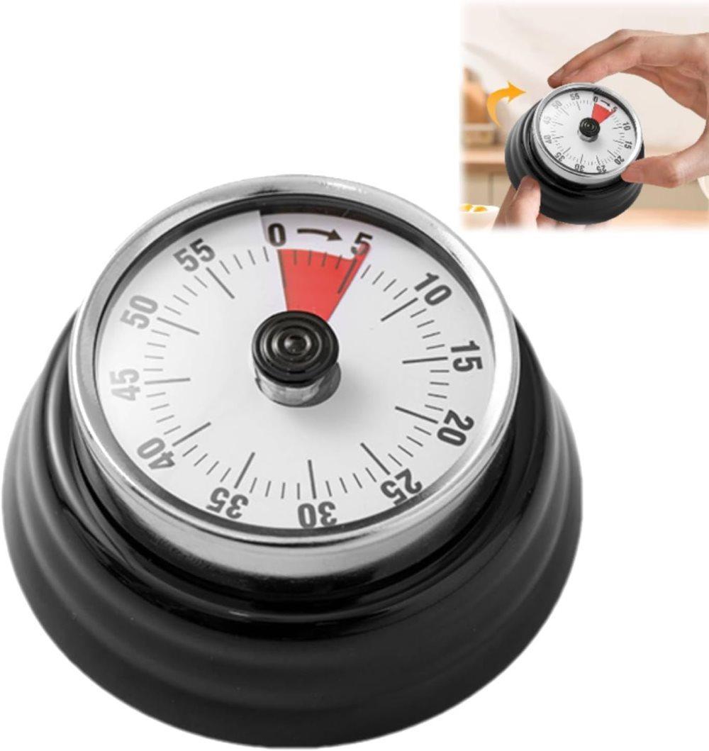 60 Minute Mechanical Kitchen Timer with Magnet, Stainless Steel Black, 3.6 x 7.3cm V1188-MS-325-1612