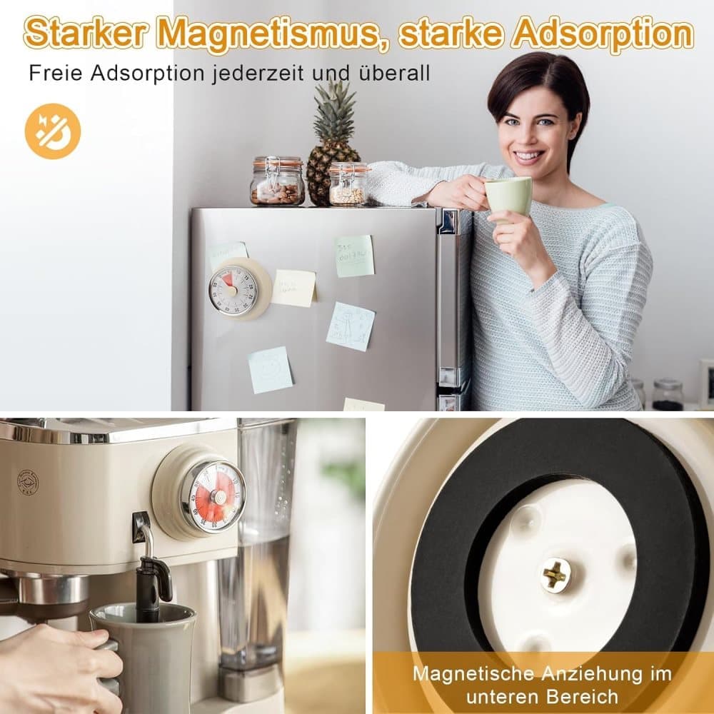60 Minute Mechanical Kitchen Timer with Magnet, Stainless Steel Yellow, 3.6 x 7.3cm V1188-MS-325-1613
