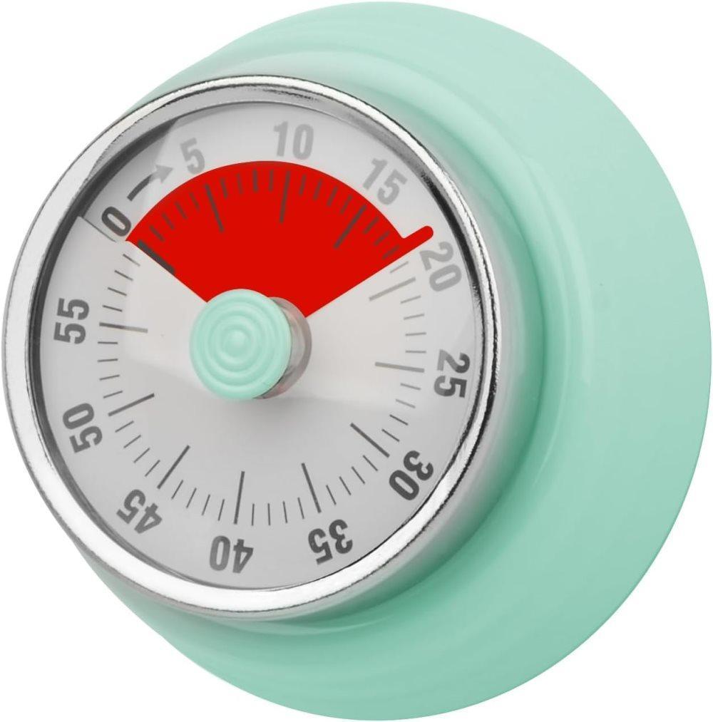 60 Minute Mechanical Kitchen Timer with Magnet, Stainless Steel, Green, 3.6 x 7.3cm V1188-MS-325-1614