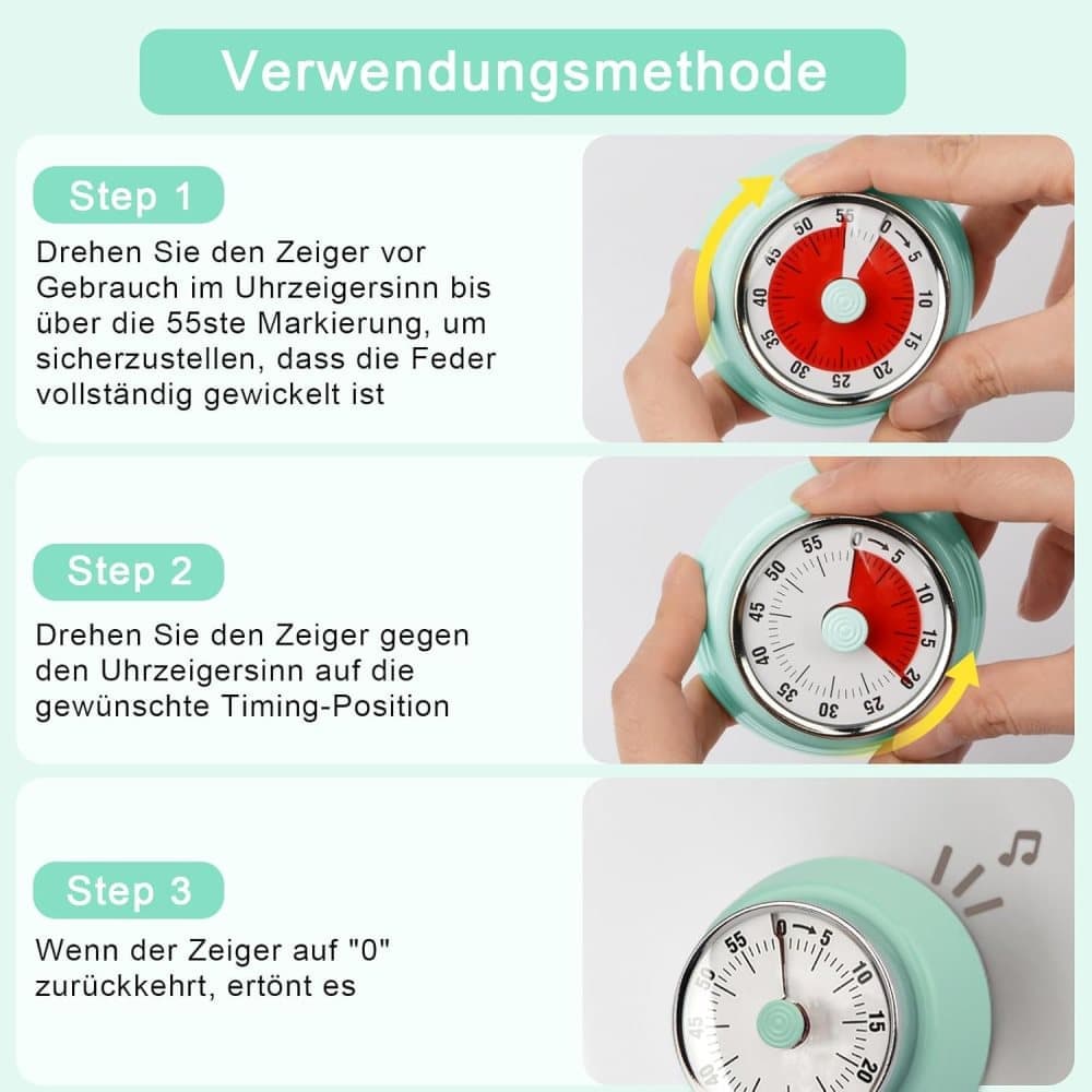 60 Minute Mechanical Kitchen Timer with Magnet, Stainless Steel, Green, 3.6 x 7.3cm V1188-MS-325-1614