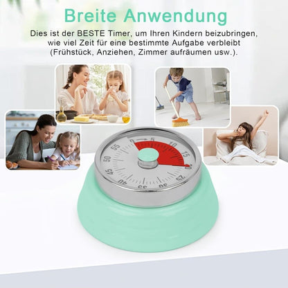 60 Minute Mechanical Kitchen Timer with Magnet, Stainless Steel, Green, 3.6 x 7.3cm V1188-MS-325-1614