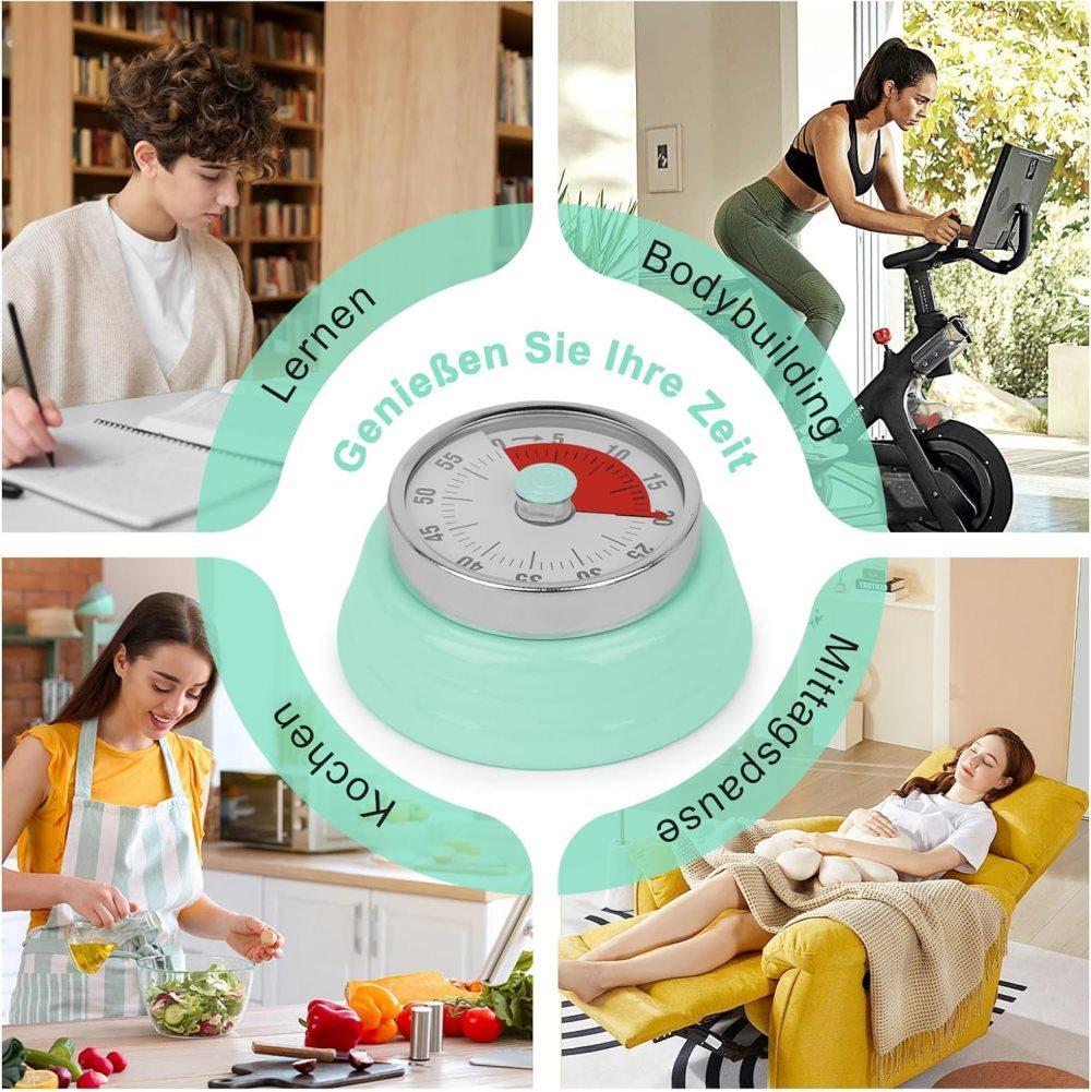60 Minute Mechanical Kitchen Timer with Magnet, Stainless Steel, Green, 3.6 x 7.3cm V1188-MS-325-1614