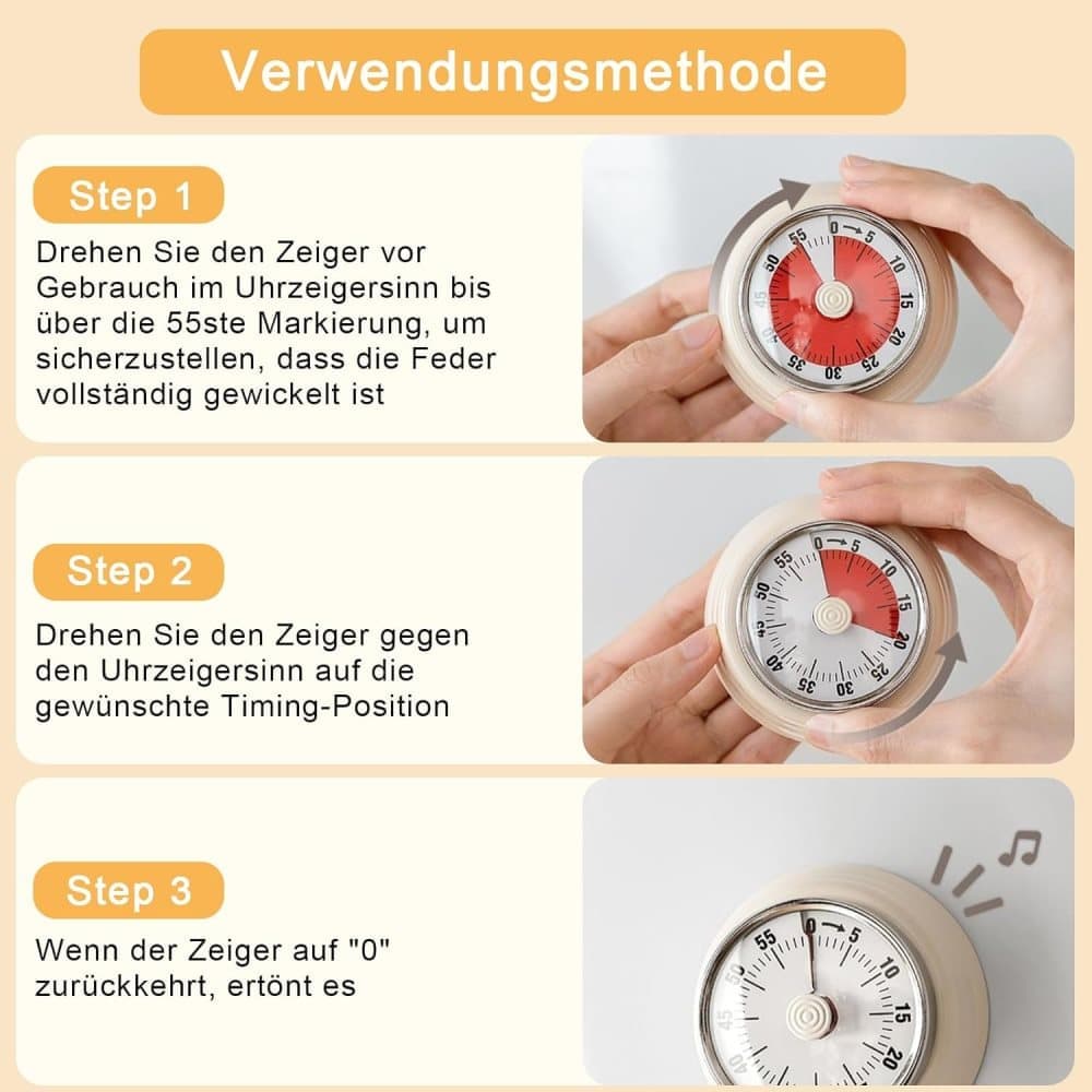 60 Minute Mechanical Kitchen Timer with Magnet, Stainless Steel Beige, 3.6 x 7.3cm V1188-MS-325-1616