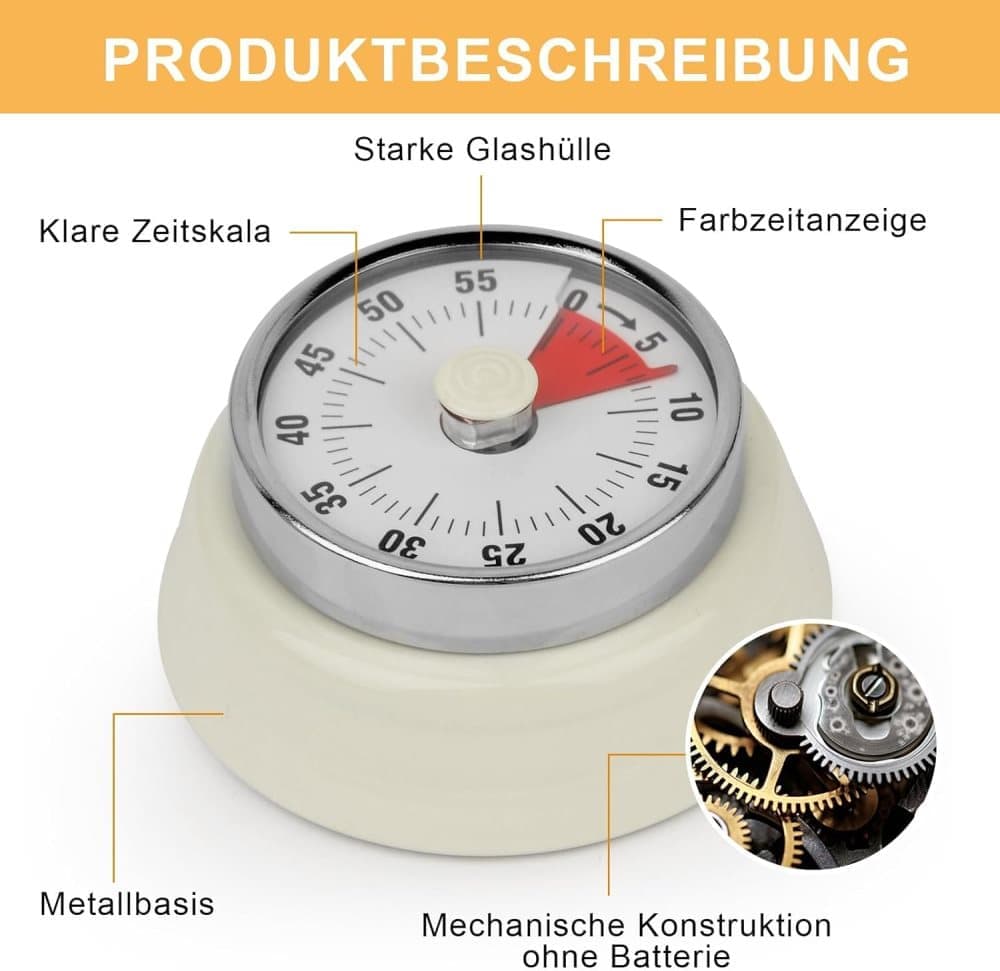 60 Minute Mechanical Kitchen Timer with Magnet, Stainless Steel Beige, 3.6 x 7.3cm V1188-MS-325-1616