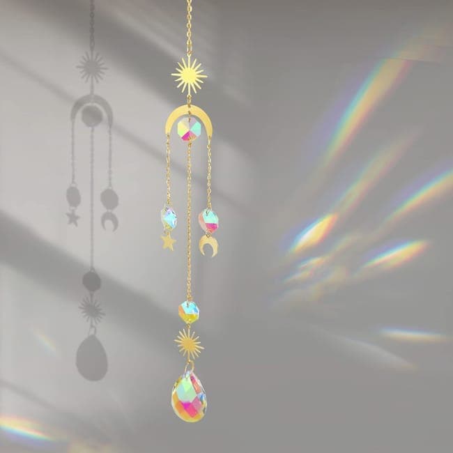 6 inches rainbow refractive prism suncatcher, with crystal decoration, , 6 inches V1188-MS-325-1619