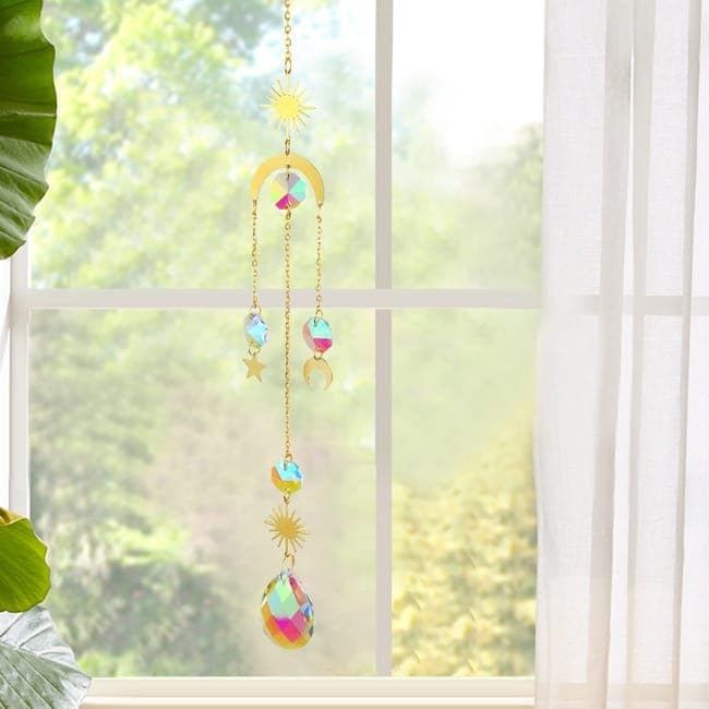 6 inches rainbow refractive prism suncatcher, with crystal decoration, , 6 inches V1188-MS-325-1619