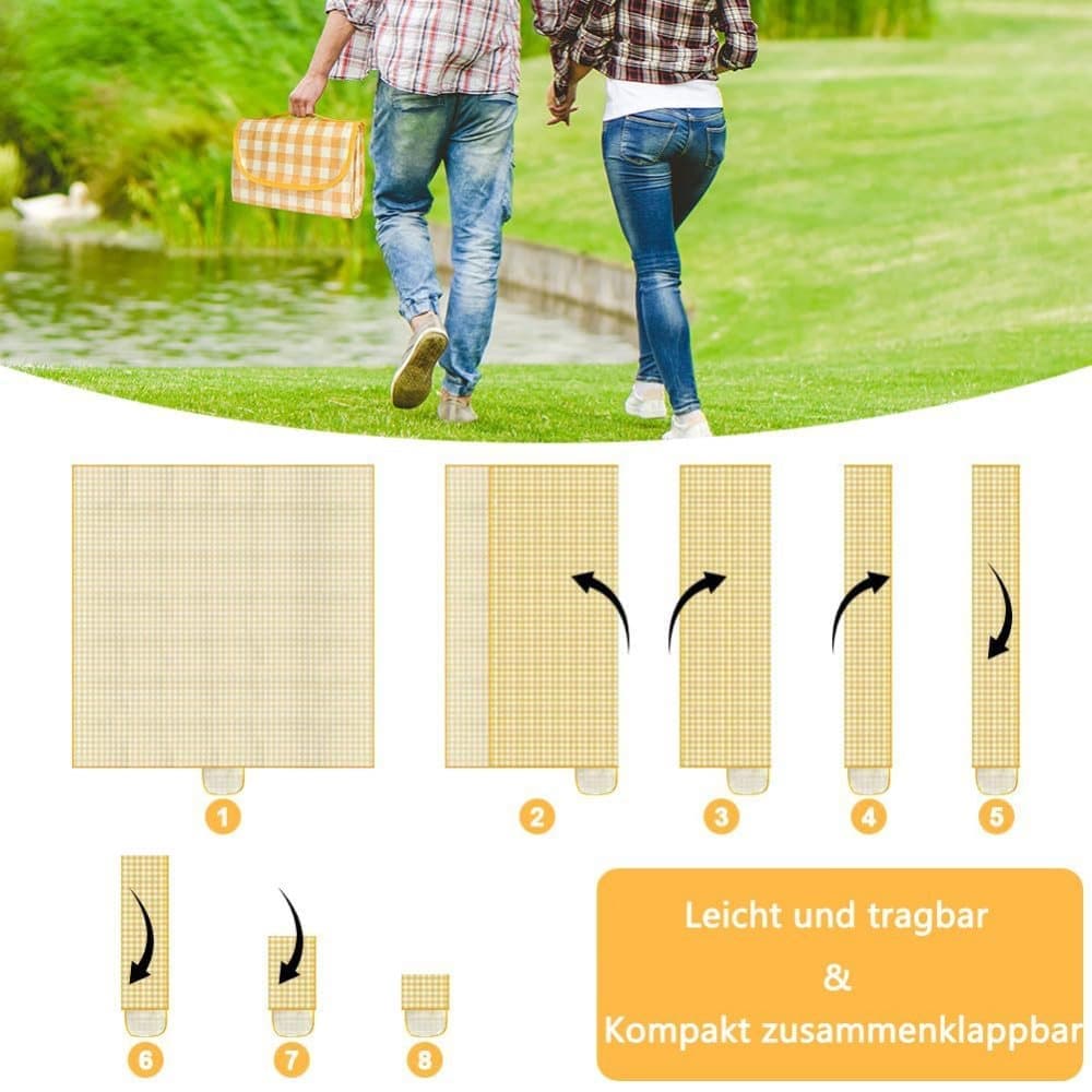 1 Waterproof Picnic Mat with Carrying Handle, Foldable for Camping Beach Park, Yellow, 150x200cm V1188-MS-325-1622