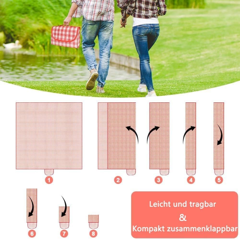 Waterproof Picnic Mat 200x200cm, Foldable with Carrying Handle, Durable for Camping Beach Park Outdoor V1188-MS-325-1625