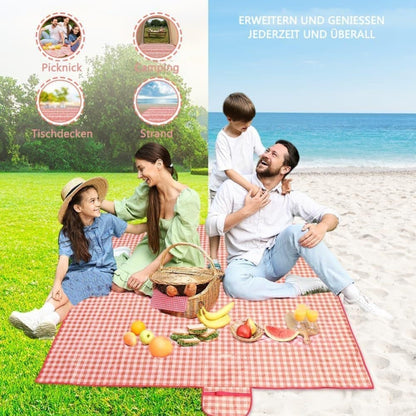 Waterproof Picnic Mat 200x200cm, Foldable with Carrying Handle, Durable for Camping Beach Park Outdoor V1188-MS-325-1625