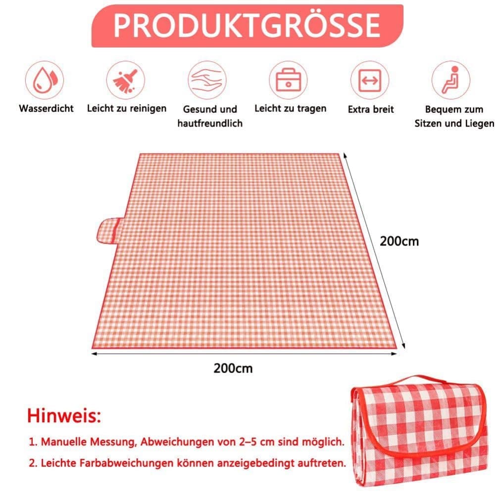 Waterproof Picnic Mat 200x200cm, Foldable with Carrying Handle, Durable for Camping Beach Park Outdoor V1188-MS-325-1625