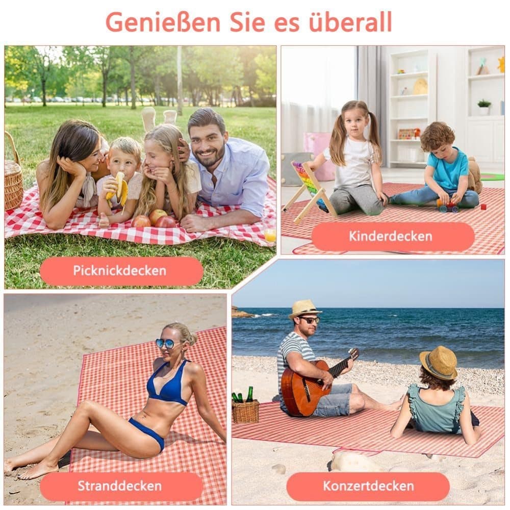 Waterproof Picnic Mat Foldable with Carrying Handle for Camping Beach Park Outdoor, Durable, 150x200cm, Pink V1188-MS-325-1626
