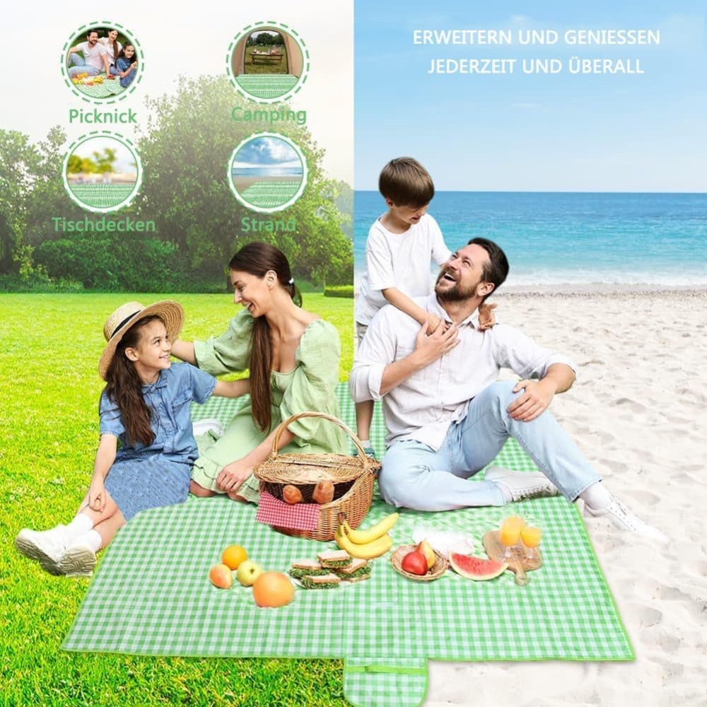 Waterproof Picnic Mat Foldable with Carrying Handle, Durable for Camping Beach Park Outdoor, 100x150cm, Green V1188-MS-325-1631