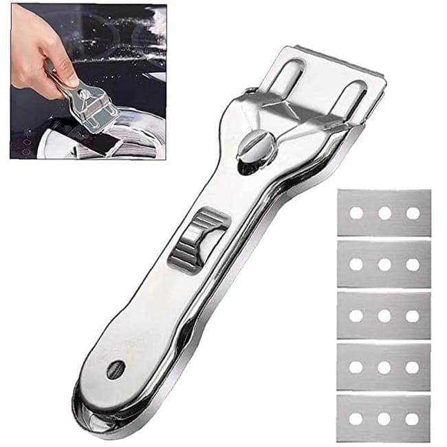 Glass scraper with 5 replaceable blades for effective cleaning, compatible with glass hobs V1188-MS-325-1634
