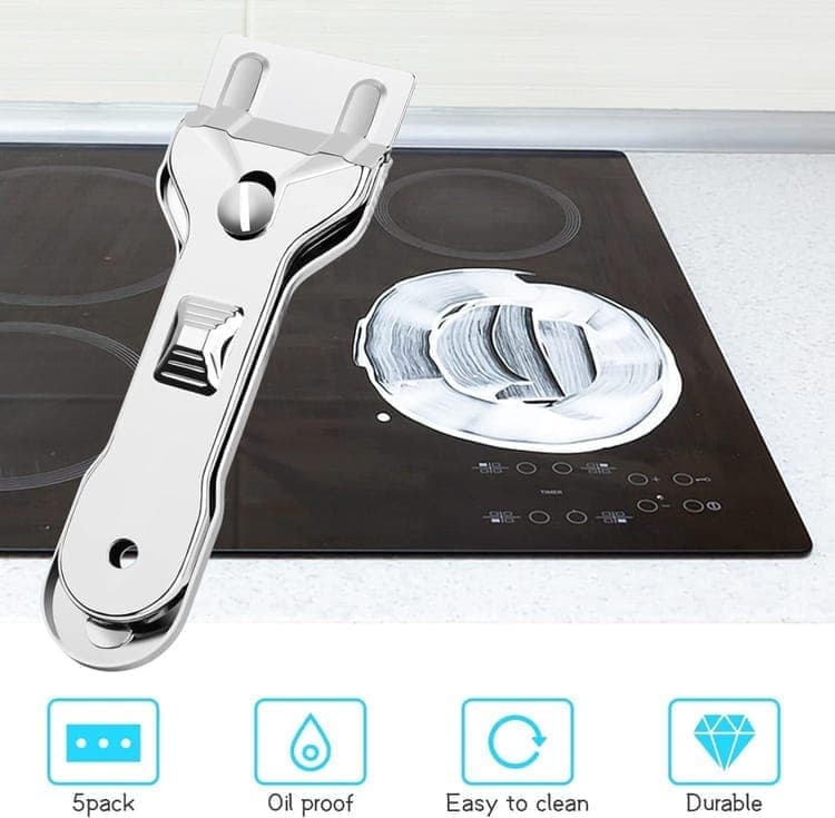Glass scraper with 5 replaceable blades for effective cleaning, compatible with glass hobs V1188-MS-325-1634