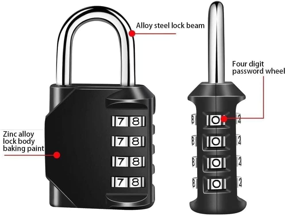 4-Digit Combination Lock with Long Shackle for Cabinets Fences Toolboxes Suitcases, 1.5\ V1188-MS-325-1635