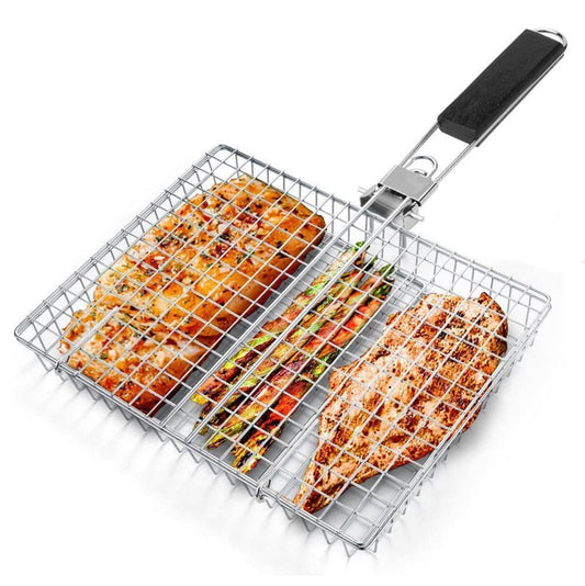 Foldable Grill Basket Stainless Steel for Fish Vegetables and Meat, Compatible with Camping and Outdoors, V1188-MS-325-1636