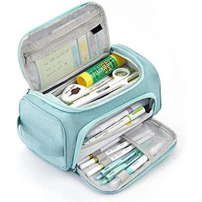 3-Layer Multifunctional School Pencil Case, Light Blue, with 3 Layers for Pens and Stationery V1188-MS-325-1653