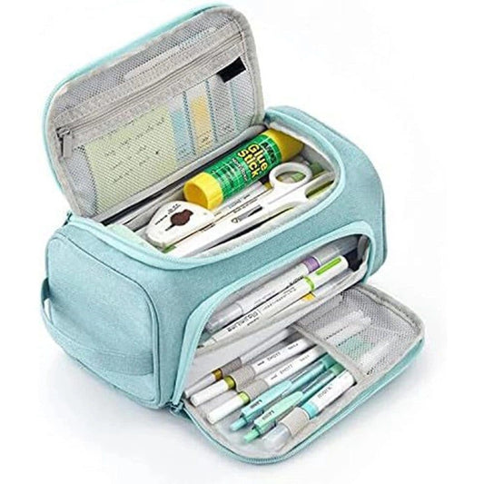 3-Layer Multifunctional School Pencil Case, Light Blue, with 3 Layers for Pens and Stationery V1188-MS-325-1653