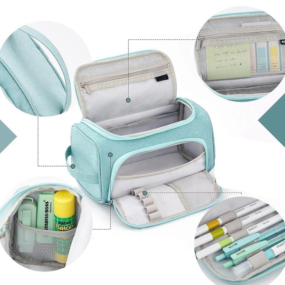3-Layer Multifunctional School Pencil Case, Light Blue, with 3 Layers for Pens and Stationery V1188-MS-325-1653